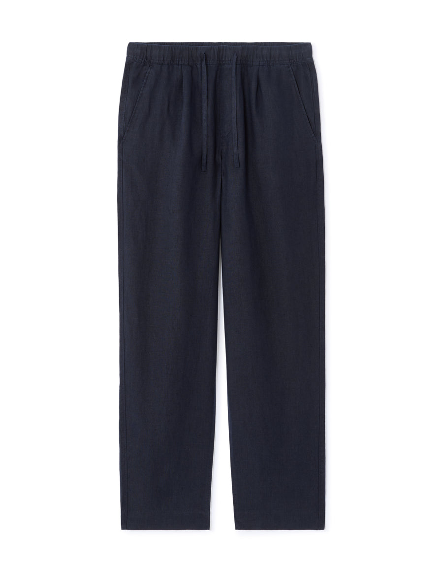 Loose Fit 100% Linen Solid Casual Trouser - Navy Blue