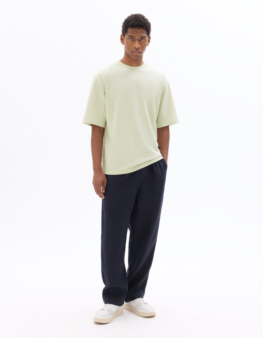 Loose Fit 100% Linen Solid Casual Trouser - Navy Blue