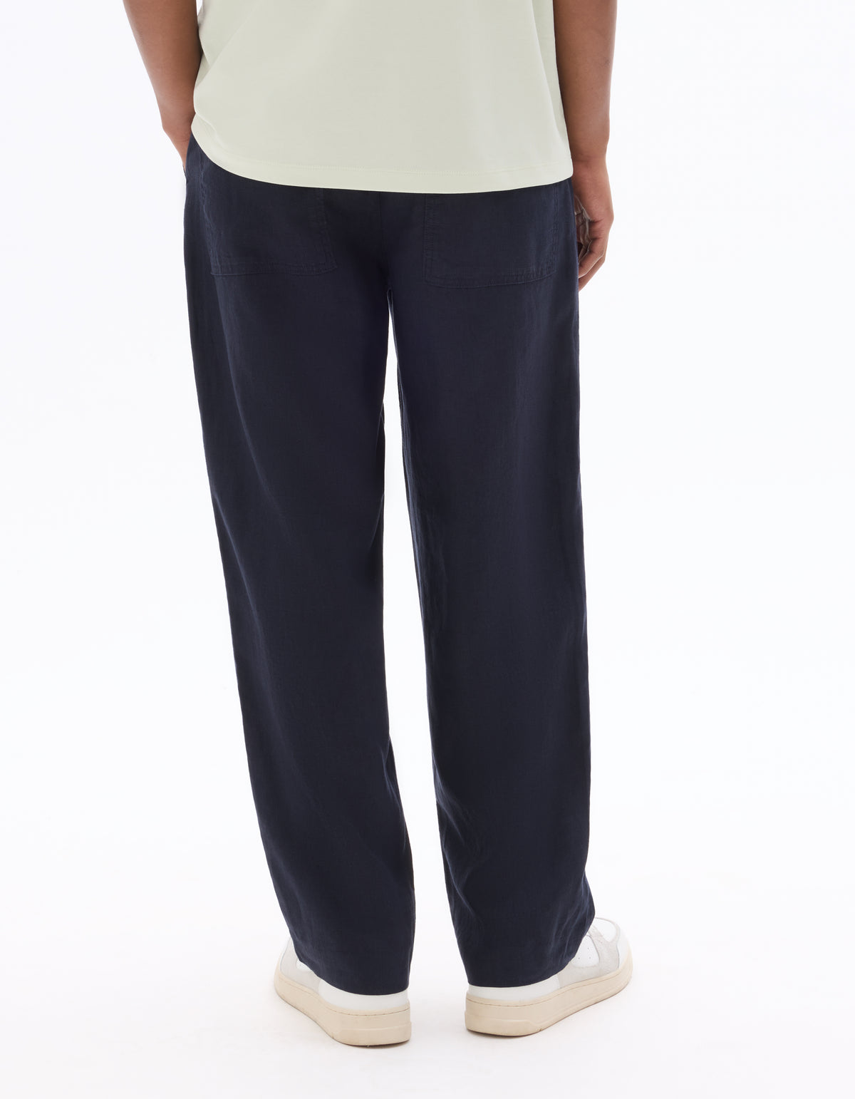 Loose Fit 100% Linen Solid Casual Trouser - Navy Blue