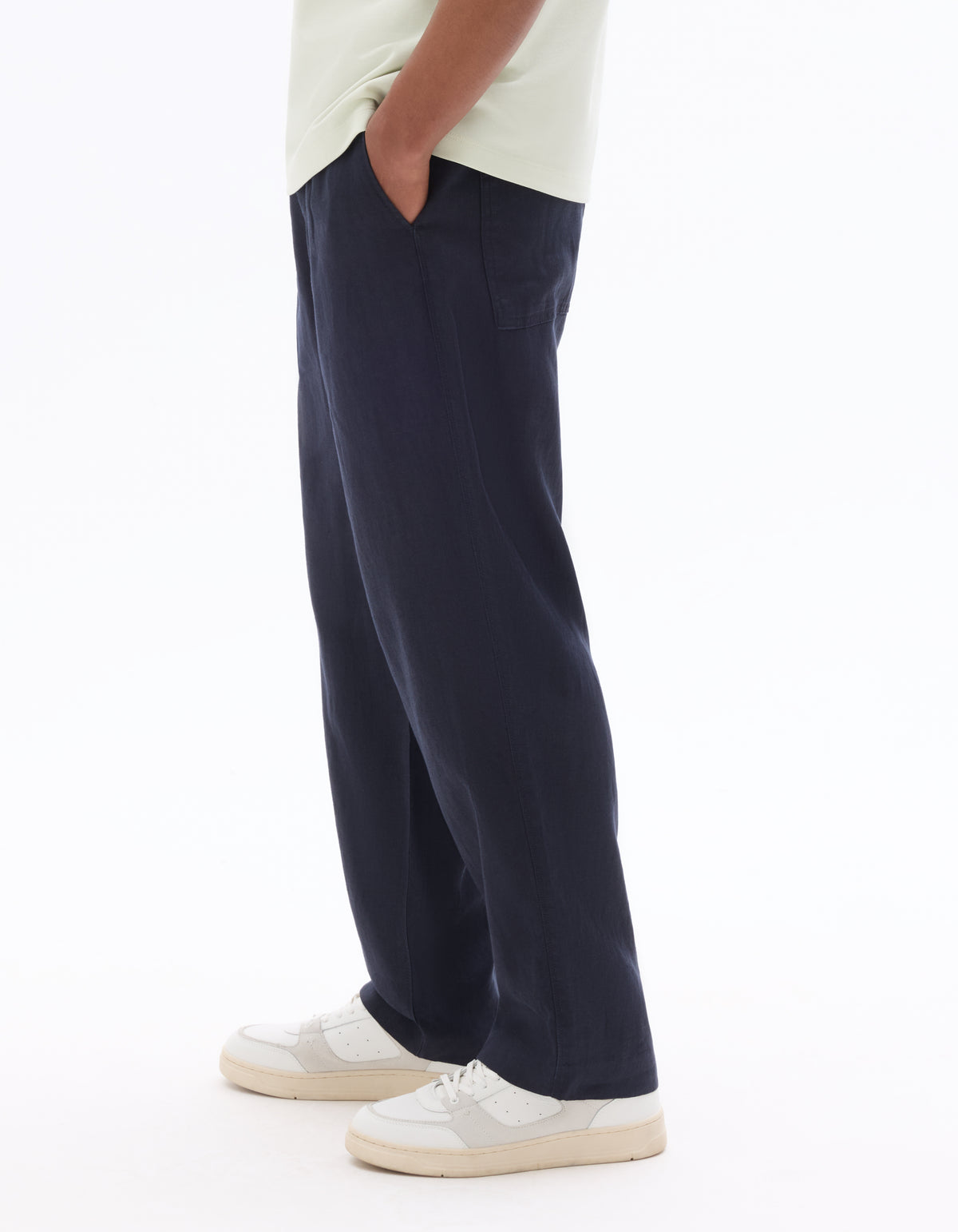 Loose Fit 100% Linen Solid Casual Trouser - Navy Blue