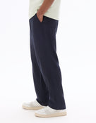 Loose Fit 100% Linen Solid Casual Trouser - Navy Blue