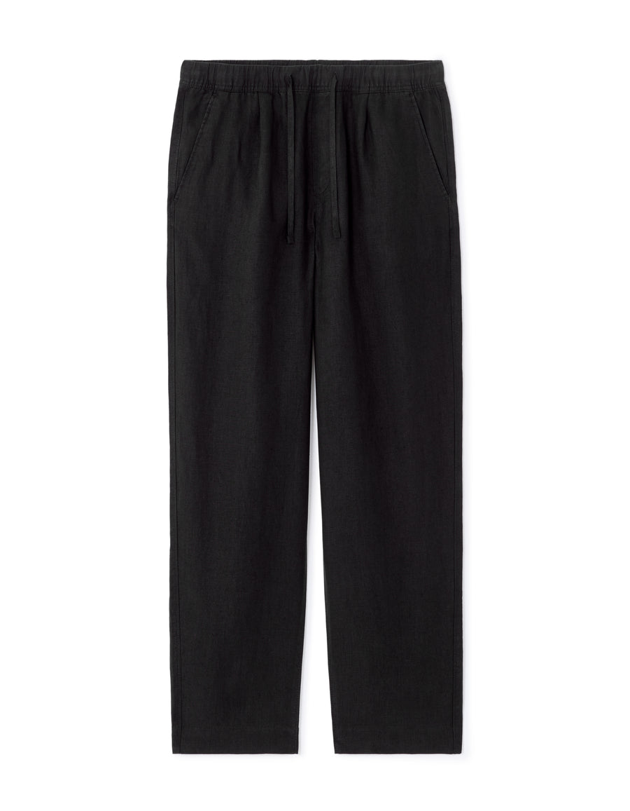 Loose Fit 100% Linen Solid Casual Trouser - Black
