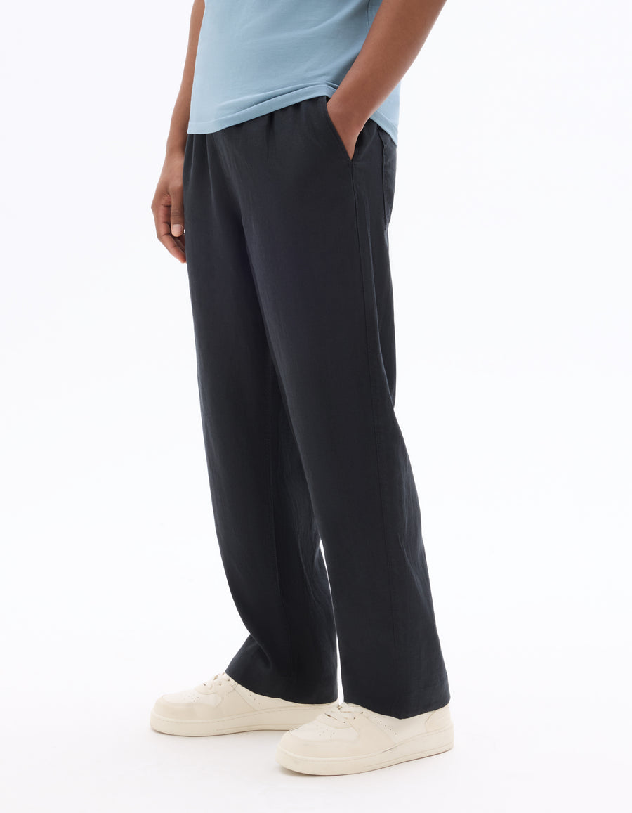 Loose Fit 100% Linen Solid Casual Trouser - Black