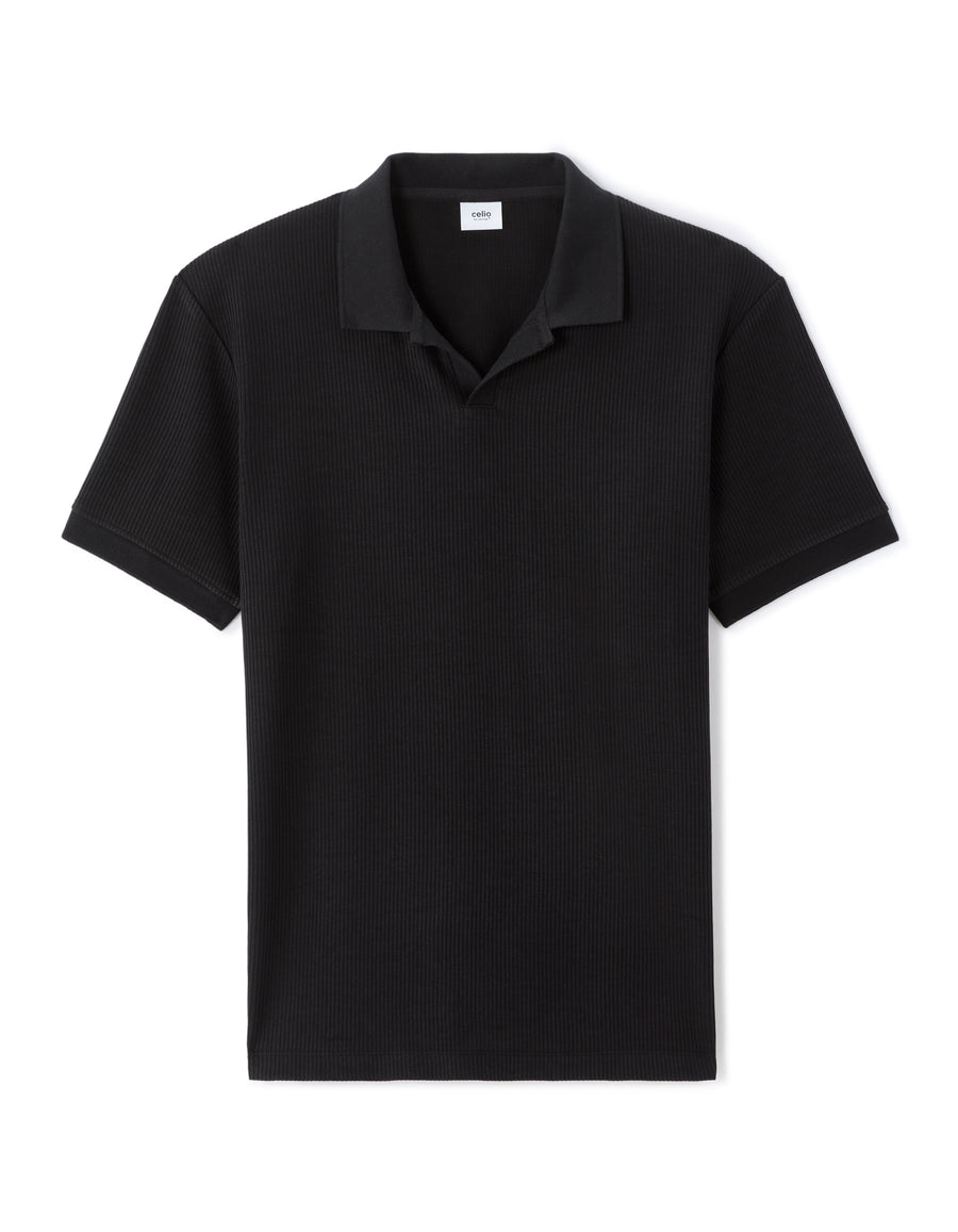 Regular Fit 100% Cotton Cuban Collar T-Shirt - Black