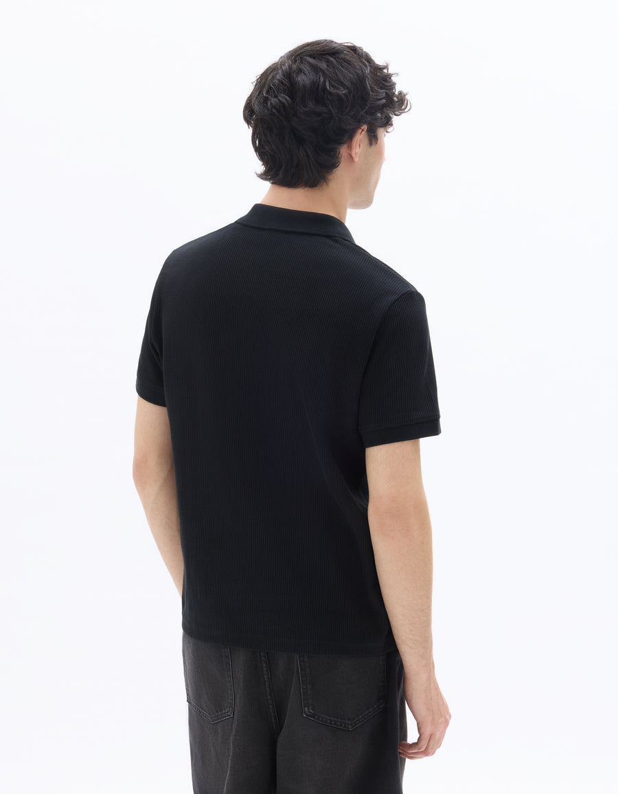 Regular Fit 100% Cotton Cuban Collar T-Shirt - Black