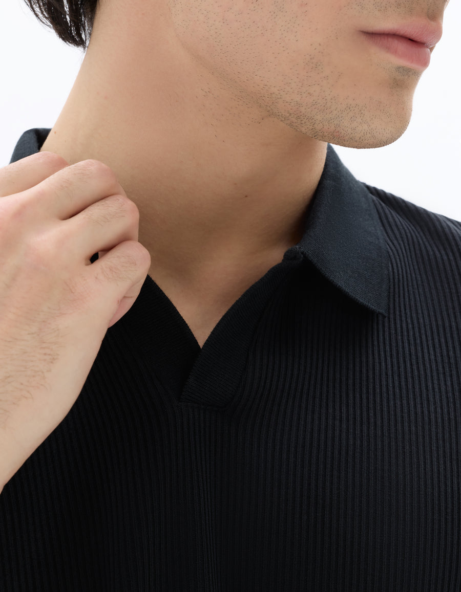 Regular Fit 100% Cotton Cuban Collar T-Shirt - Black
