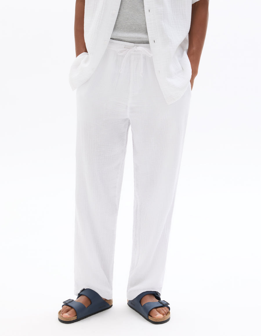 Relaxed Fit 100% Cotton Casual Trousers - White