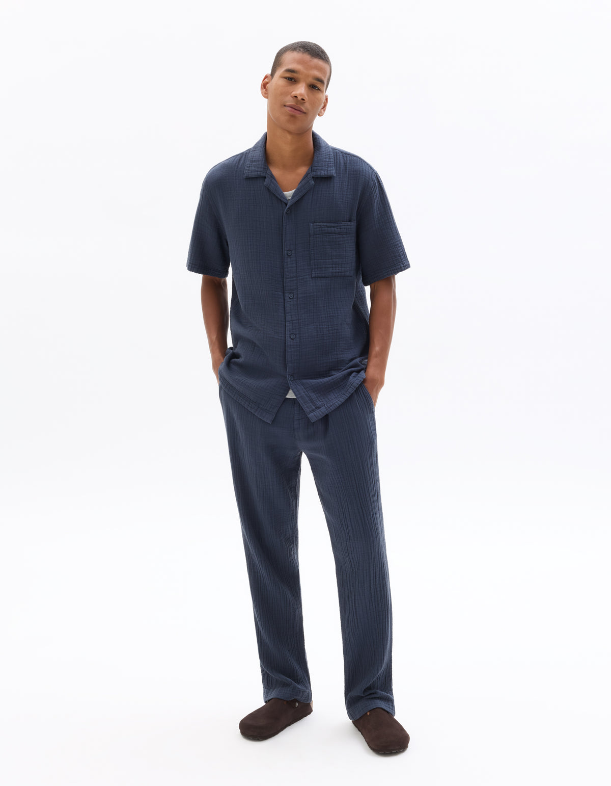 Relaxed Fit 100% Cotton Casual Trousers - Navy Blue