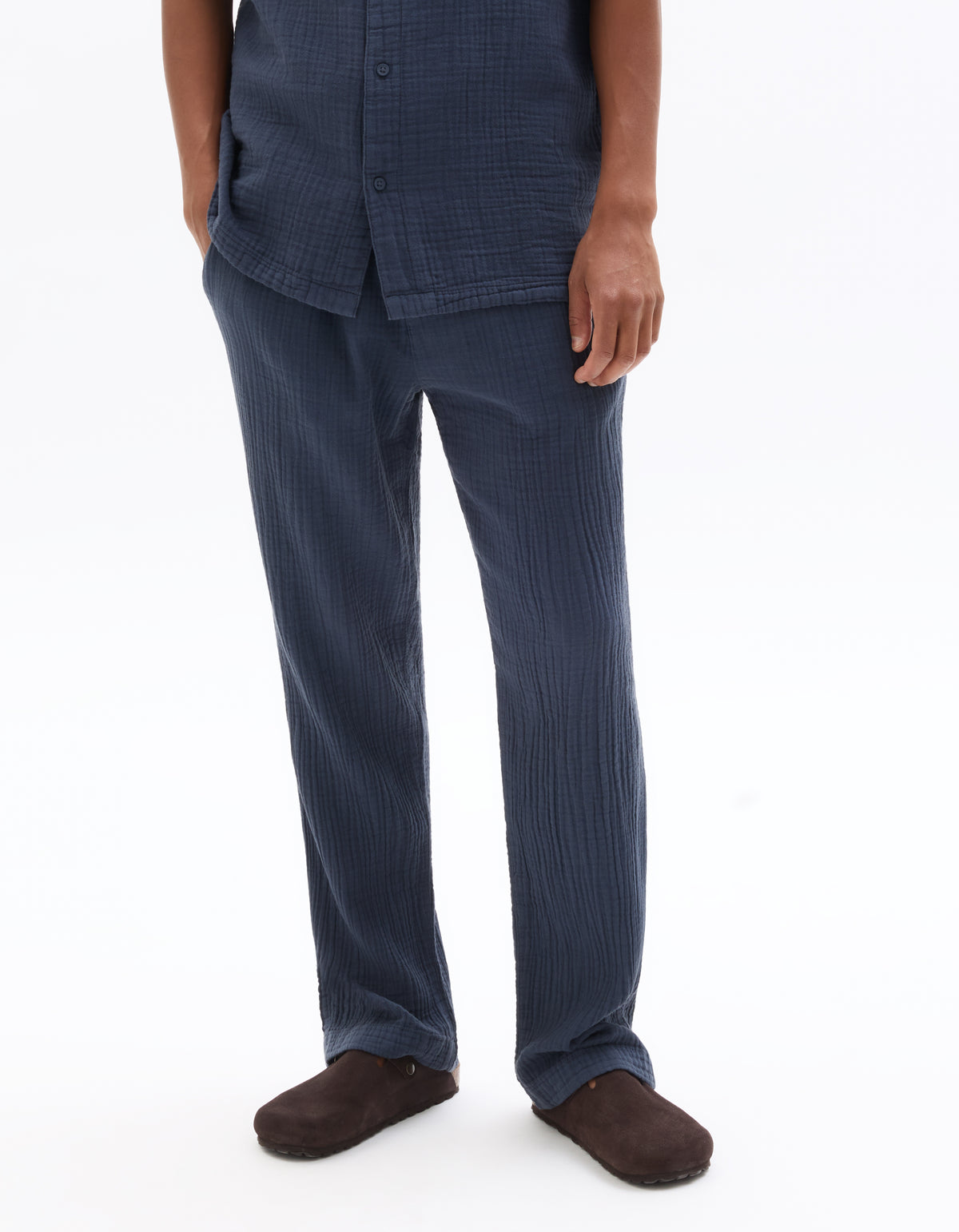 Relaxed Fit 100% Cotton Casual Trousers - Navy Blue