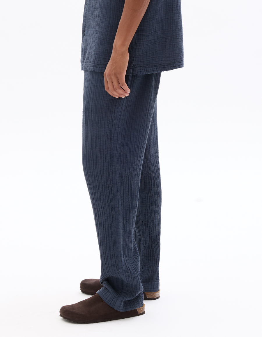 Relaxed Fit 100% Cotton Casual Trousers - Navy Blue