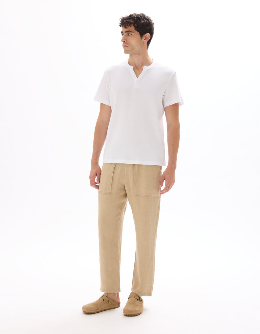 Straight Fit 100% Linen Solid Trousers - Beige