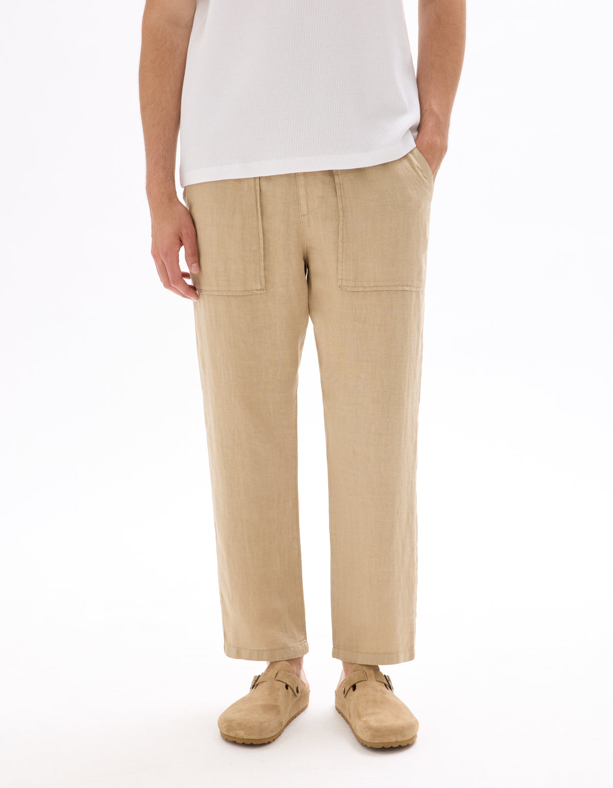 Straight Fit 100% Linen Solid Trousers - Beige