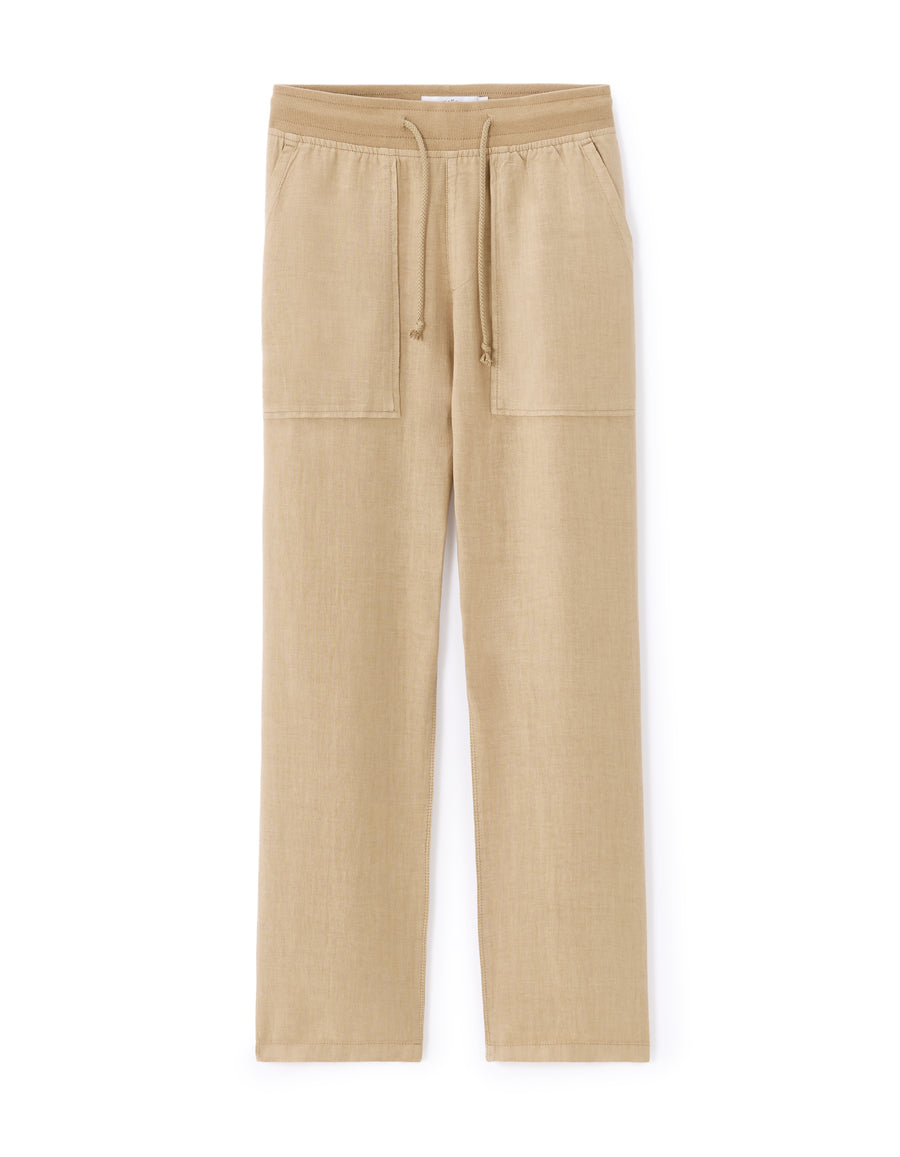 Straight Fit 100% Linen Solid Trousers - Beige