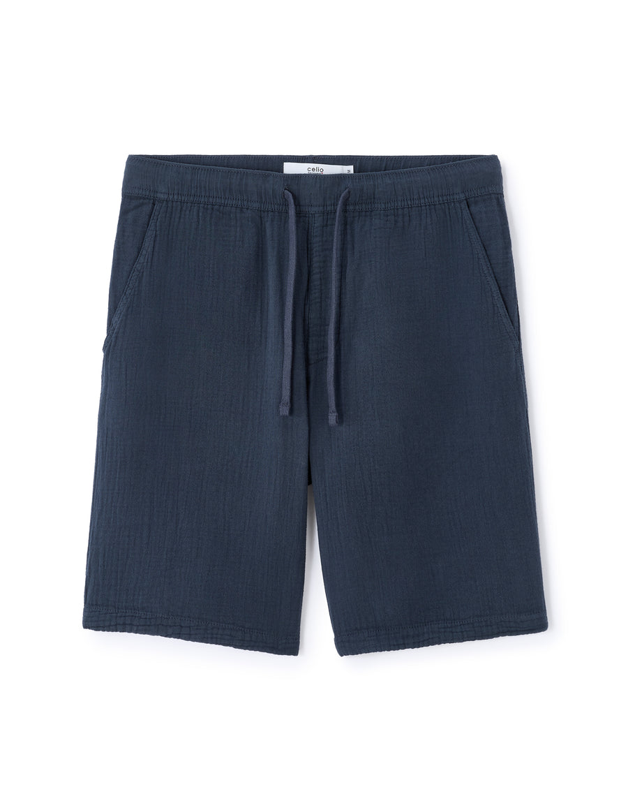 Straight Fit 100% Cotton Shorts - Navy Blue