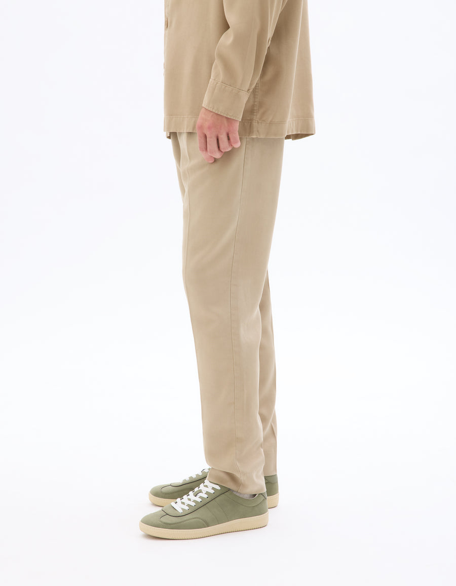 Straight Fit Tencel Formal Trousers - Beige