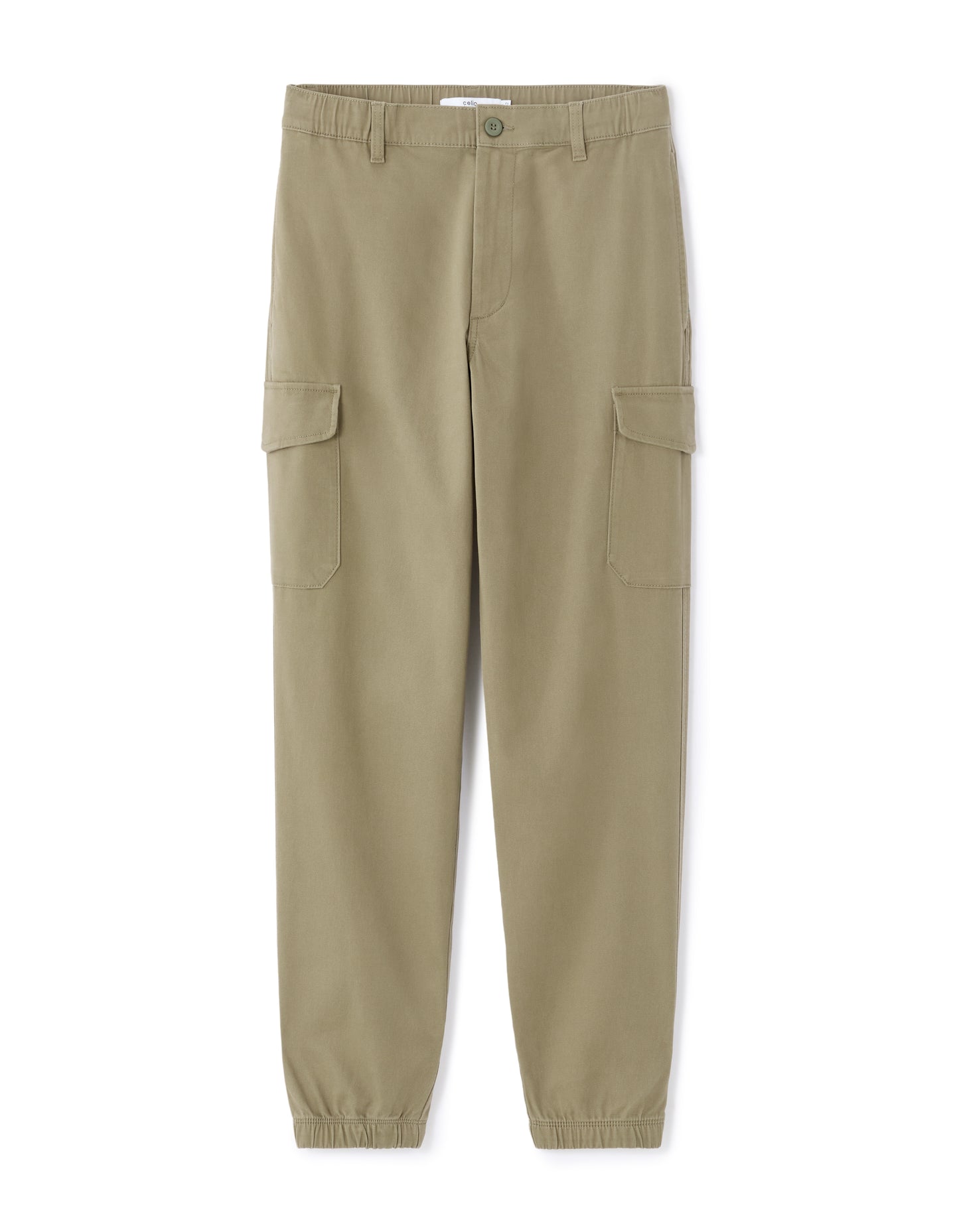 Celio* Olive Straight Fit Solid Cotton Men Trousers