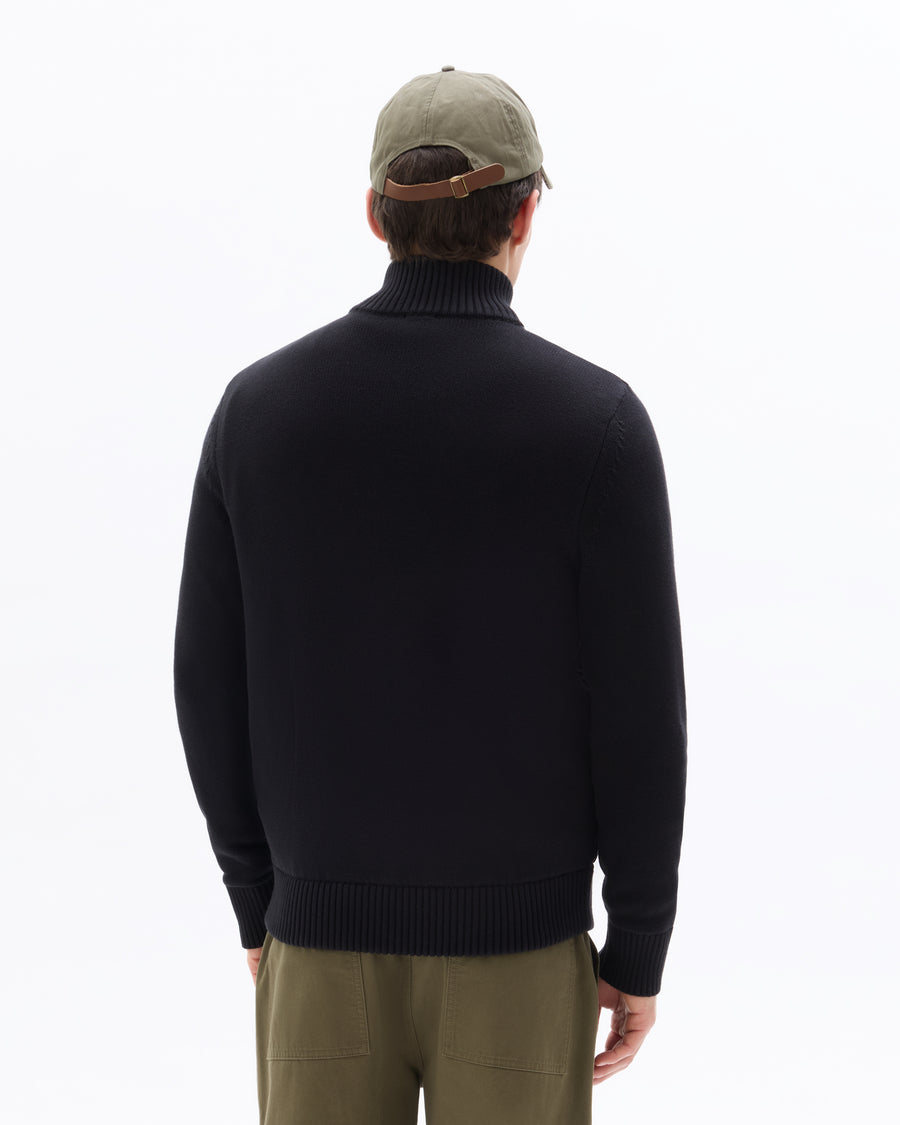Regular Fit 100% Cotton High Neck Sweater - Black