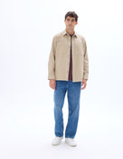 Overshirt Fit Cotton Spread Collar Shirt - Beige