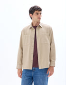 Overshirt Fit Cotton Spread Collar Shirt - Beige