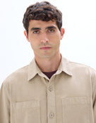 Overshirt Fit Cotton Spread Collar Shirt - Beige