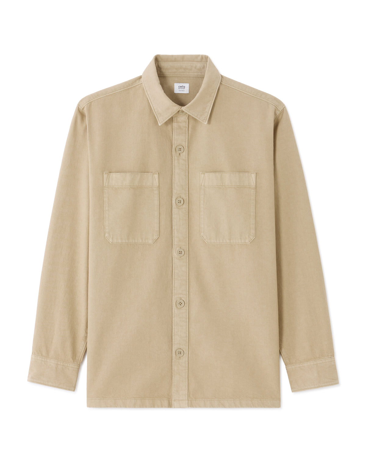 Overshirt Fit Cotton Spread Collar Shirt - Beige