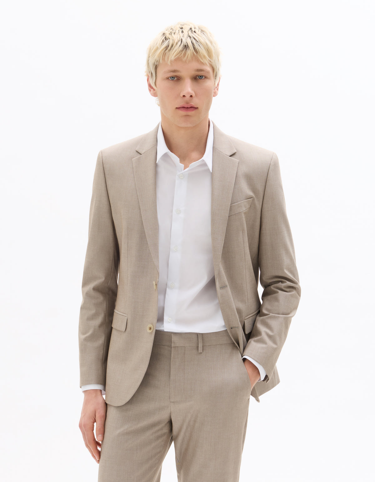 Slim Fit Poly Viscose Blazer - Beige