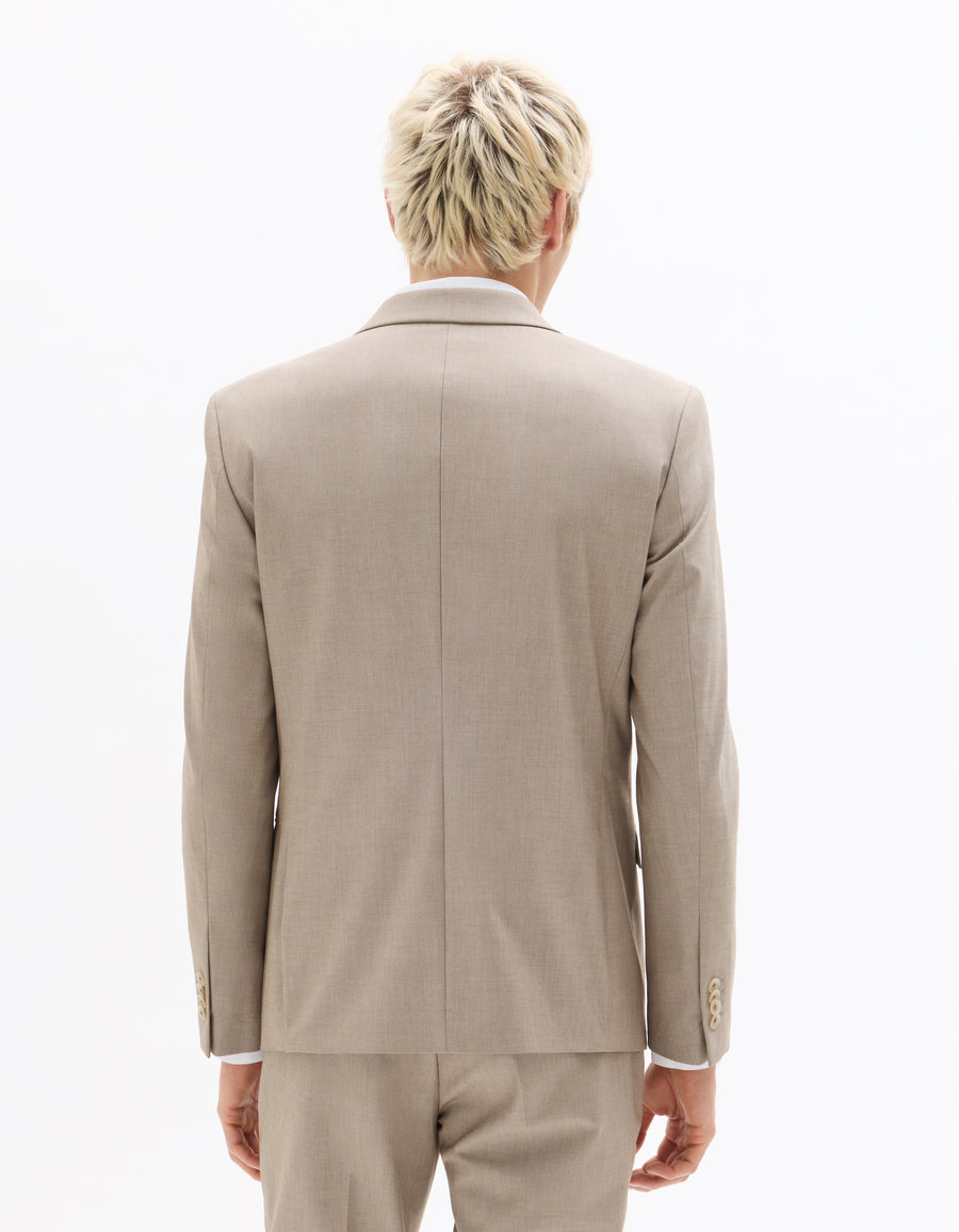 Slim Fit Poly Viscose Blazer - Beige