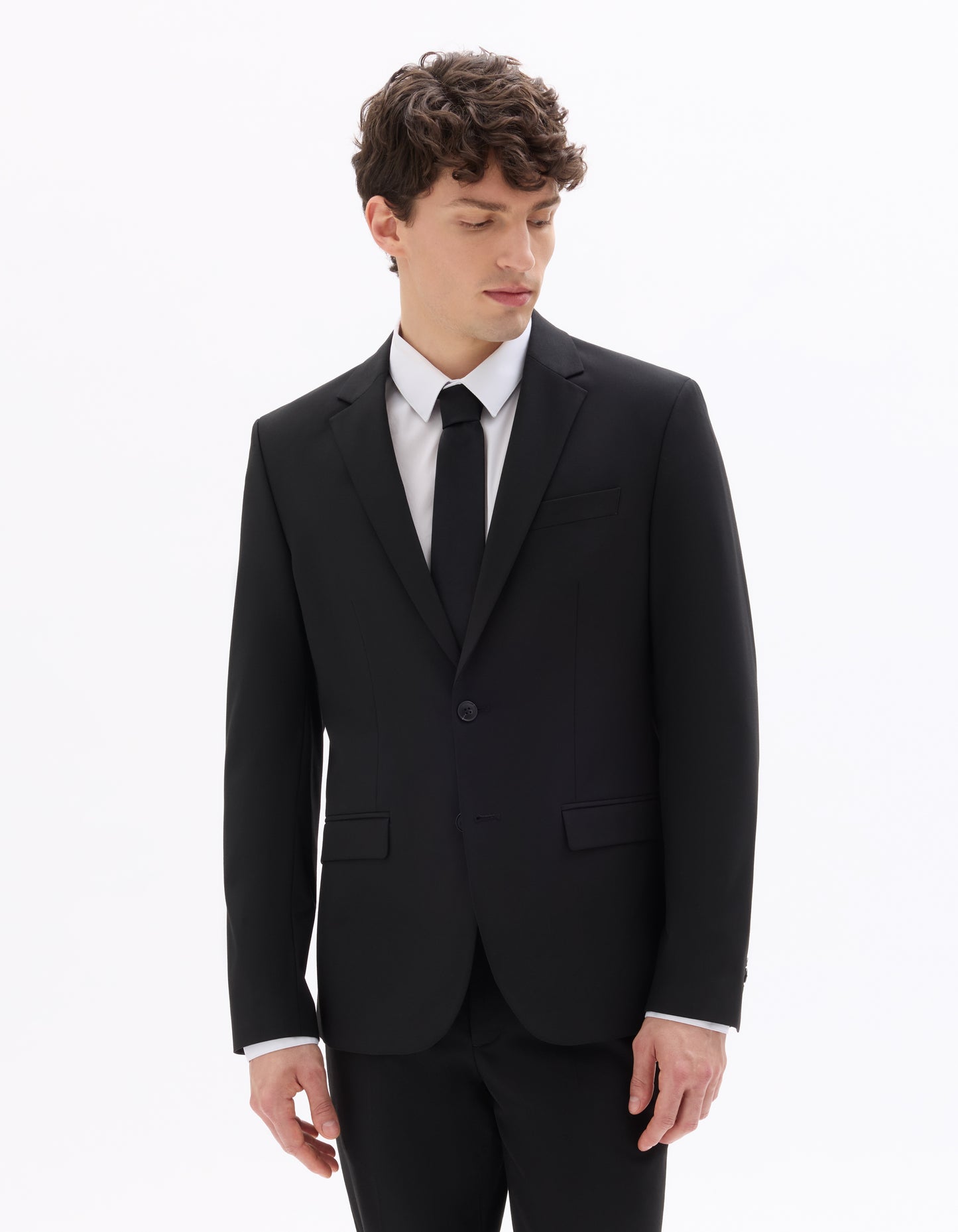 Slim Fit Viscose Blend Solid Blazer - Black