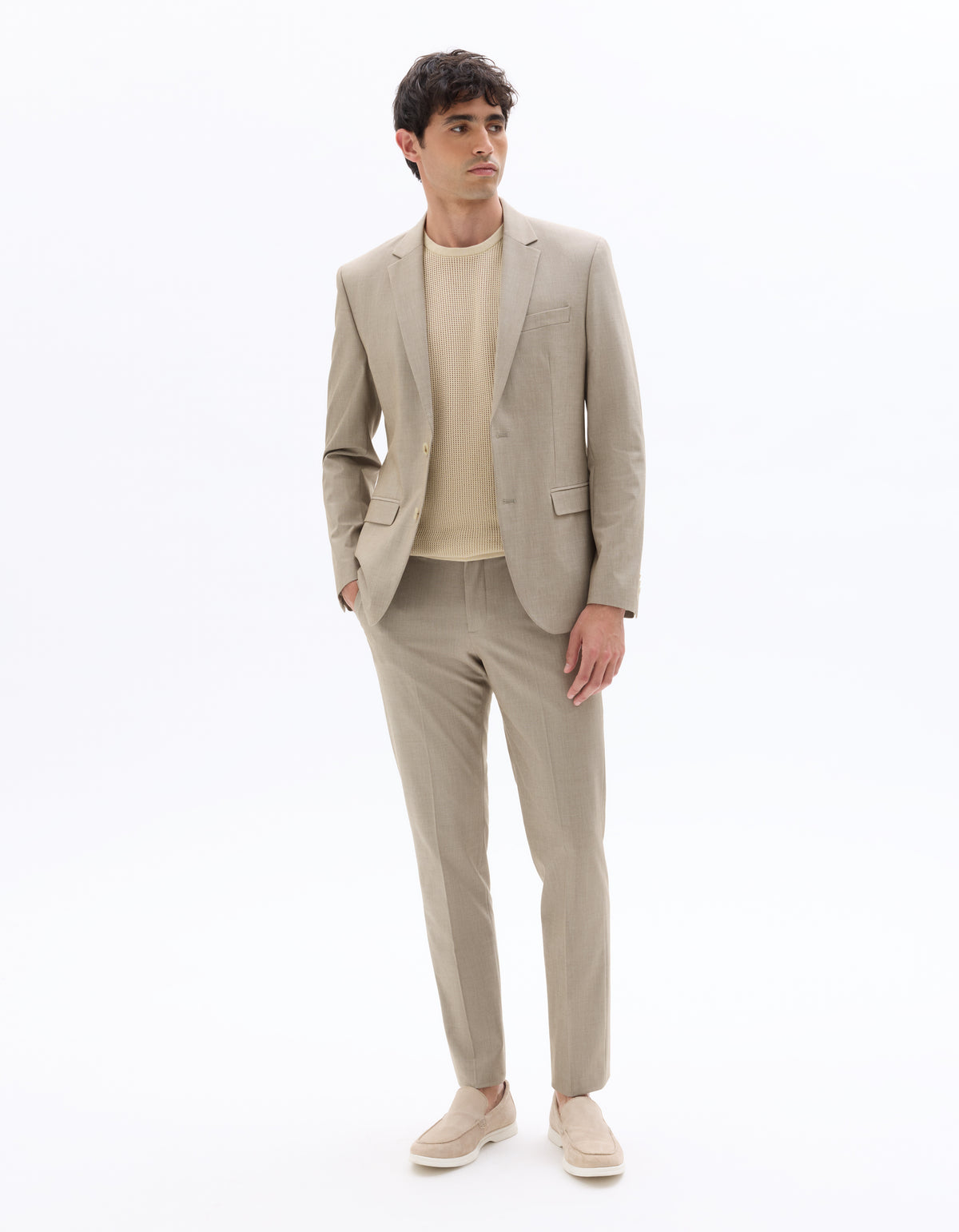 Slim Fit Poly Viscose Formal Trousers - Beige