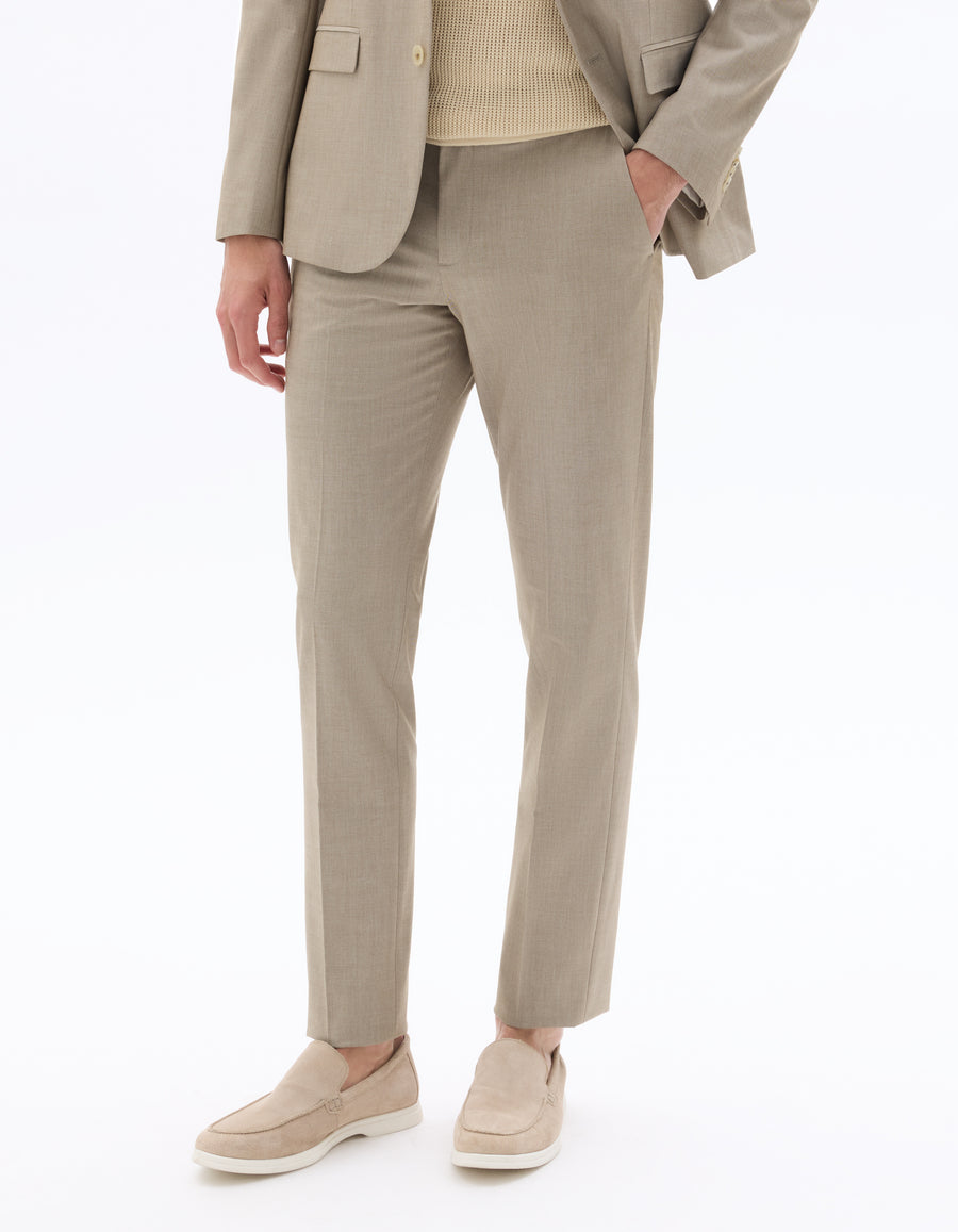 Slim Fit Poly Viscose Formal Trousers - Beige