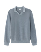 Regular Fit 100% Cotton Textured Polo Collar Sweater - Grey