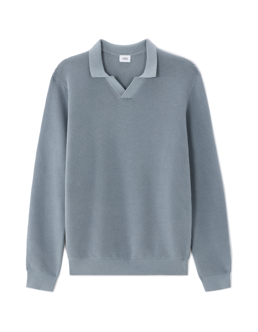 Regular Fit 100% Cotton Textured Polo Collar Sweater - Grey