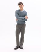 Regular Fit 100% Cotton Textured Polo Collar Sweater - Grey