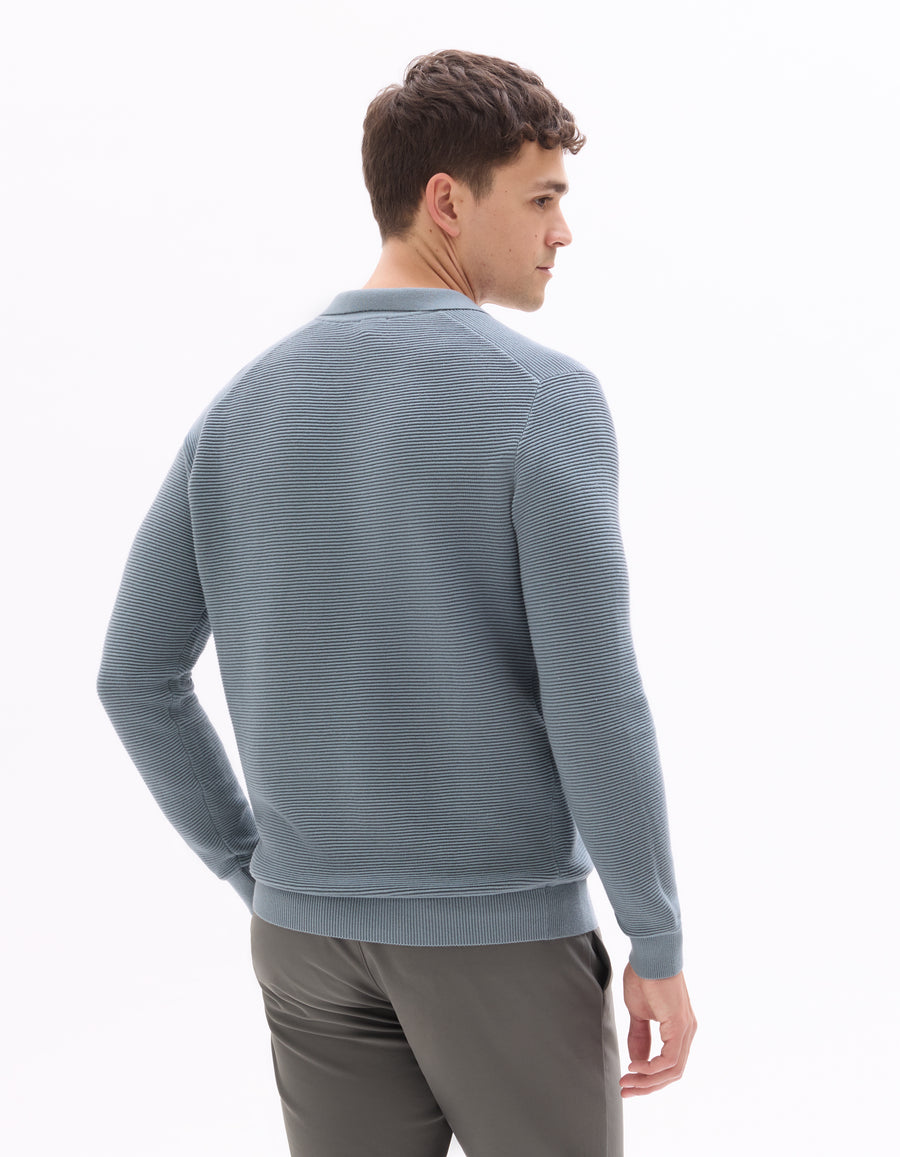 Regular Fit 100% Cotton Textured Polo Collar Sweater - Grey