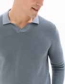 Regular Fit 100% Cotton Textured Polo Collar Sweater - Grey