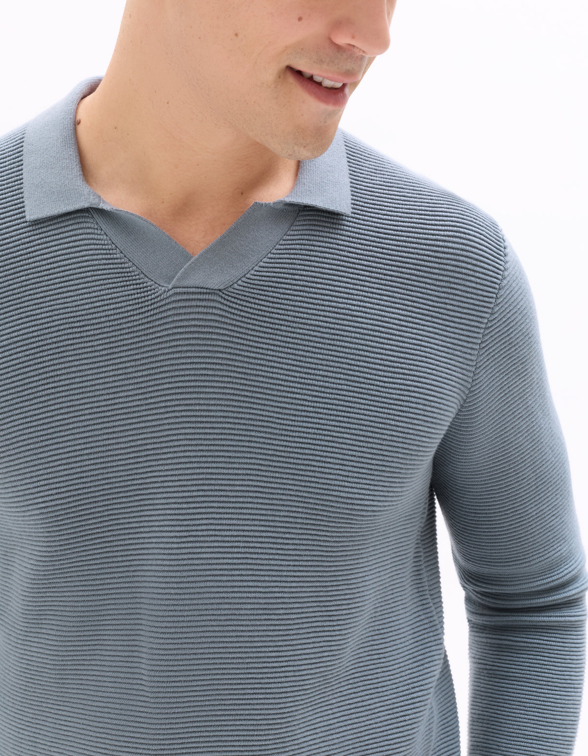 Regular Fit 100% Cotton Textured Polo Collar Sweater - Grey