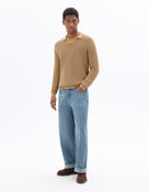 Regular Fit 100% Cotton Textured Polo Collar Sweater - Beige