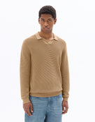 Regular Fit 100% Cotton Textured Polo Collar Sweater - Beige