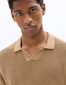 Regular Fit 100% Cotton Textured Polo Collar Sweater - Beige