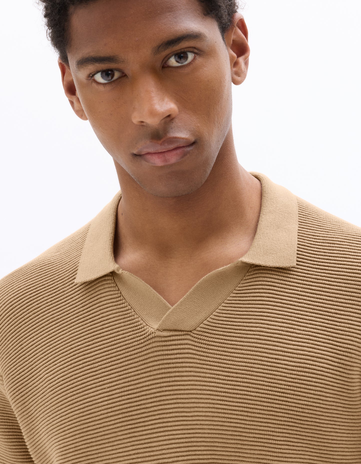 Regular Fit 100% Cotton Textured Polo Collar Sweater - Beige