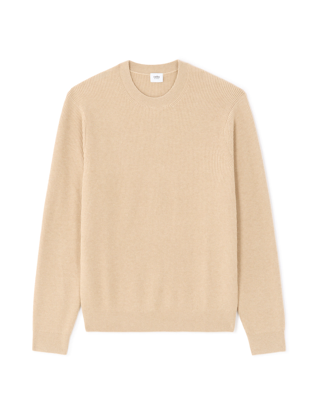 Regular Fit Poly-Cotton Textured Crew Neck Sweaters - Beige