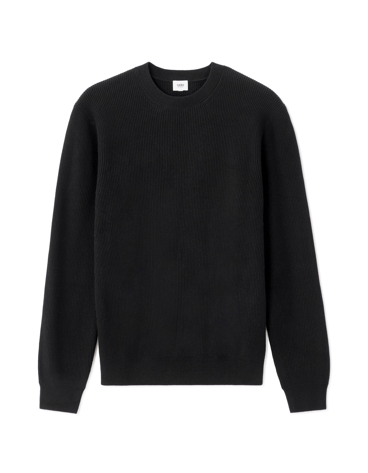 Regular Fit Poly-Cotton Textured Crew Neck Sweaters - Black
