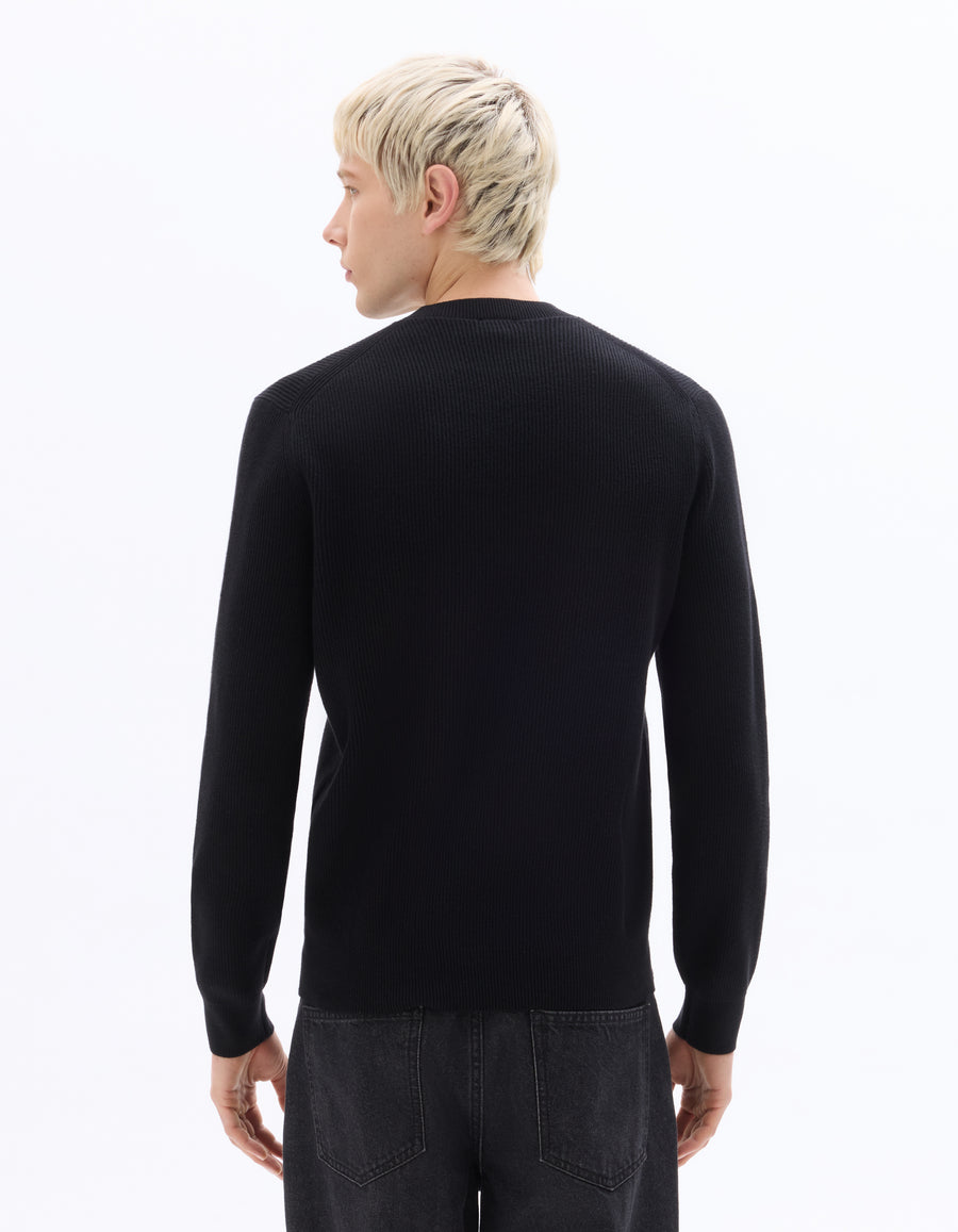 Regular Fit Poly-Cotton Textured Crew Neck Sweaters - Black