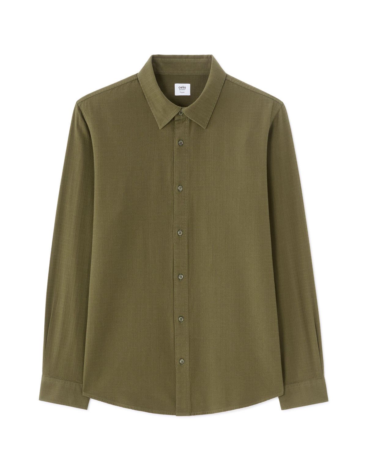 Regular Fit Cotton Spread Collar Shirt - Khaki