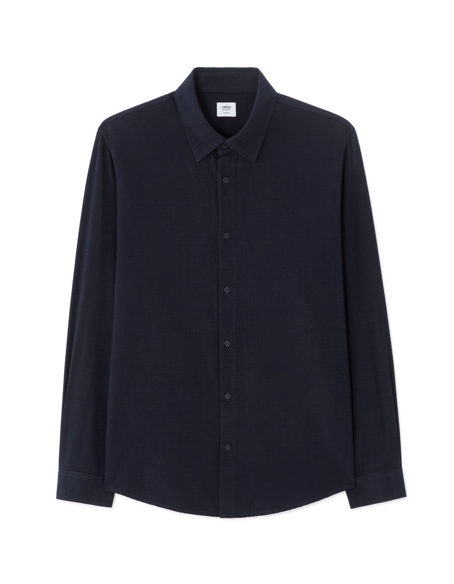 Regular Fit Cotton Spread Collar Shirt - Navy Blue