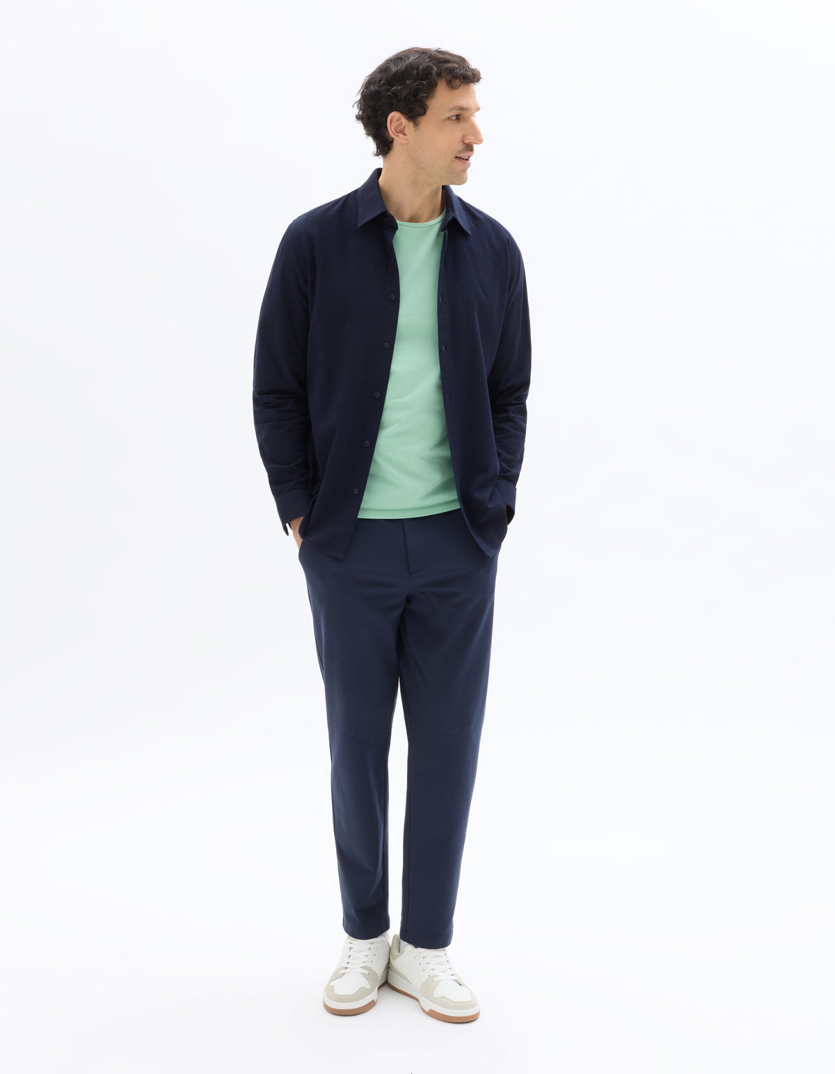 Regular Fit Cotton Spread Collar Shirt - Navy Blue