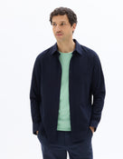 Regular Fit Cotton Spread Collar Shirt - Navy Blue