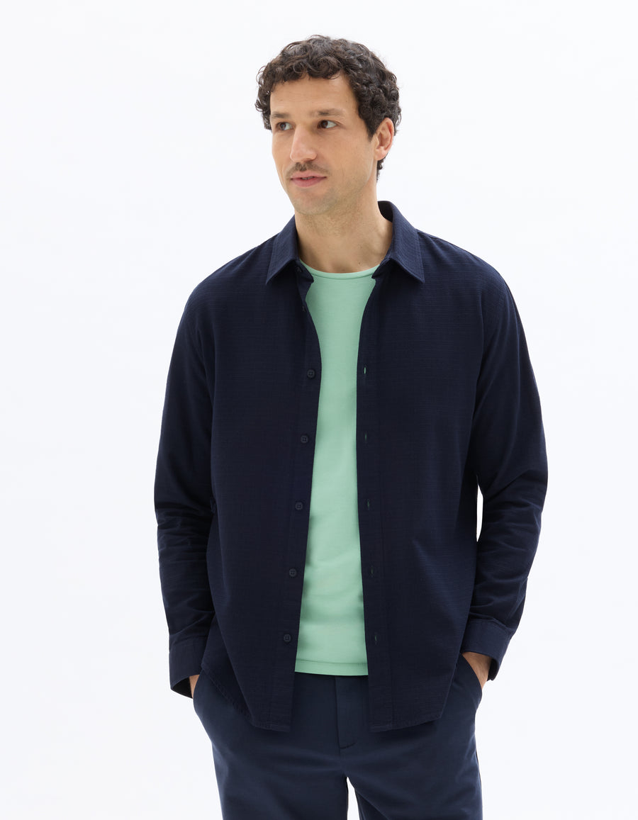 Regular Fit Cotton Spread Collar Shirt - Navy Blue