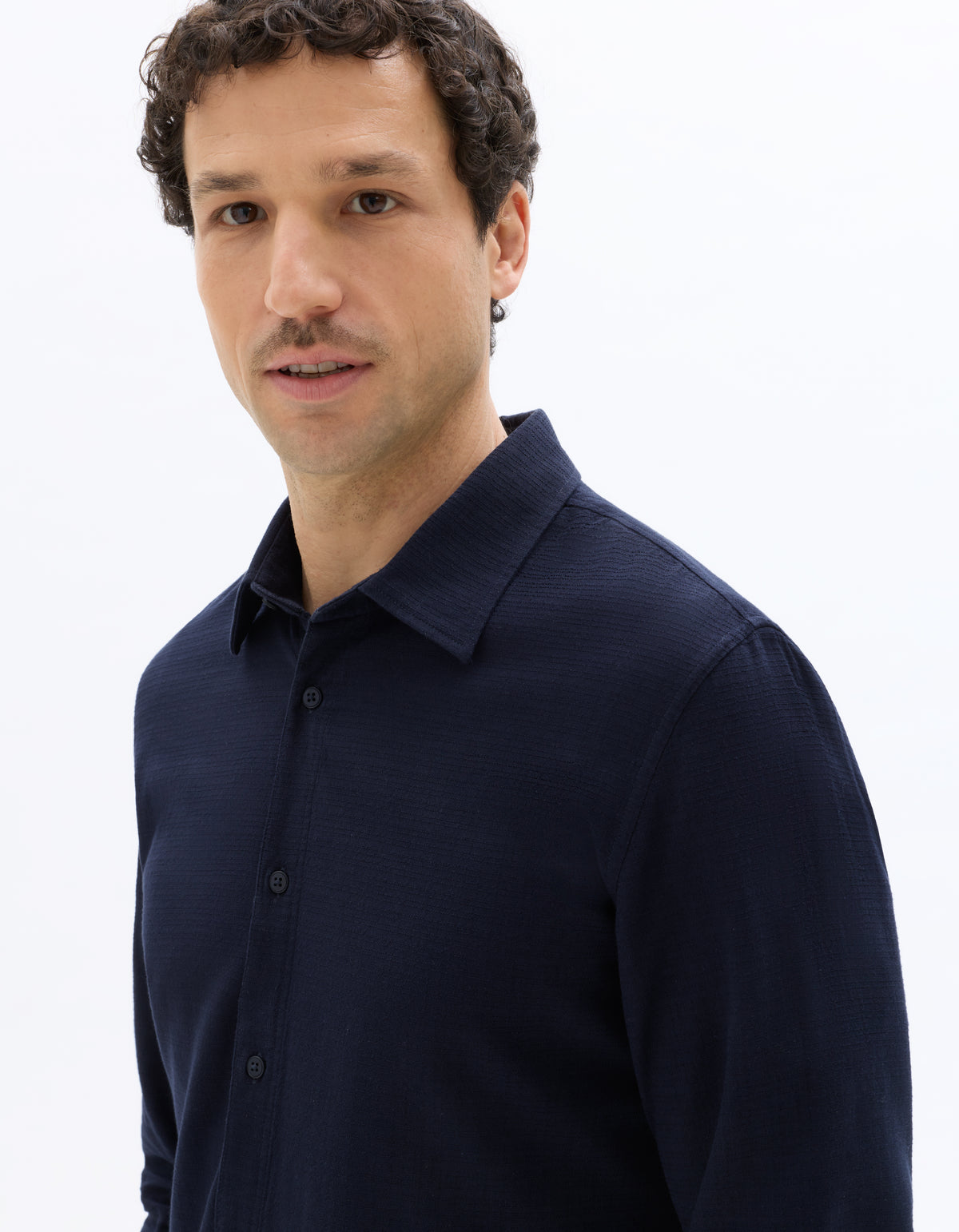Regular Fit Cotton Spread Collar Shirt - Navy Blue