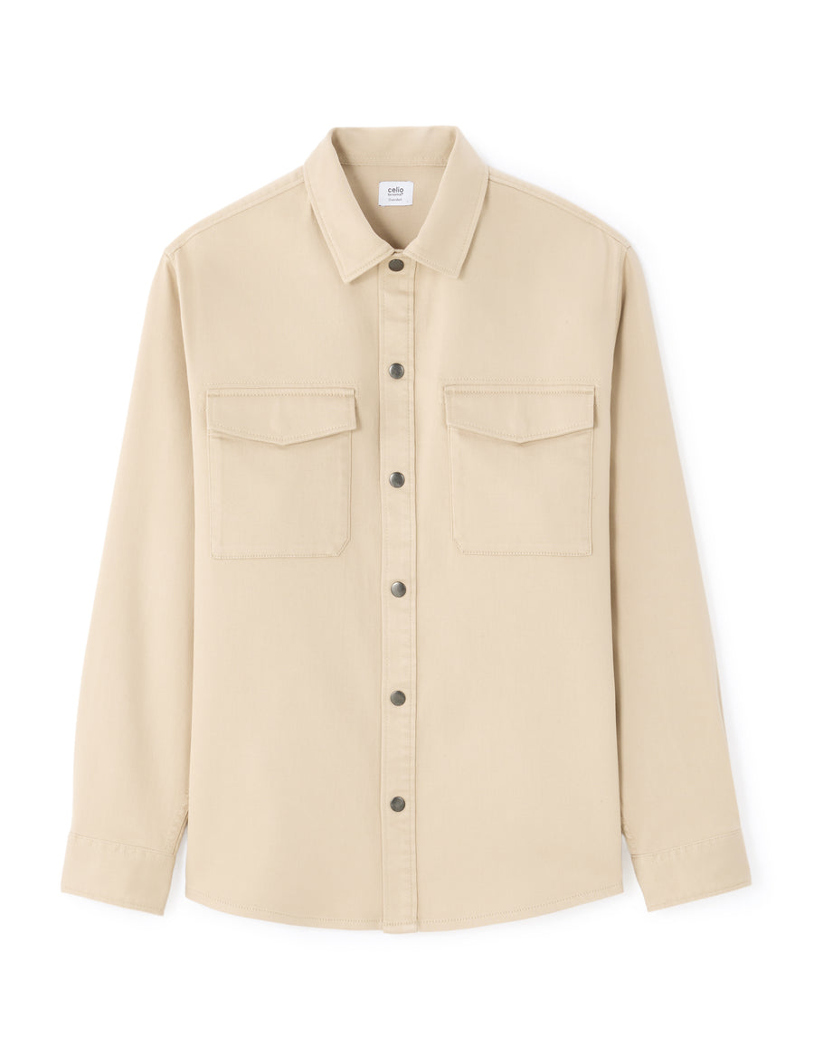 Oversized Fit Polyester Spread Collar Shirt - Beige